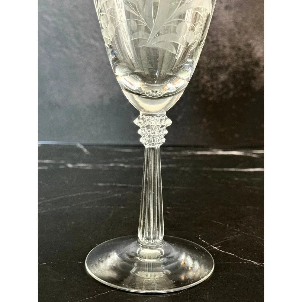 Vintage Fostoria Cynthia Pattern Clear Glass Etched 7.5in Water Goblet